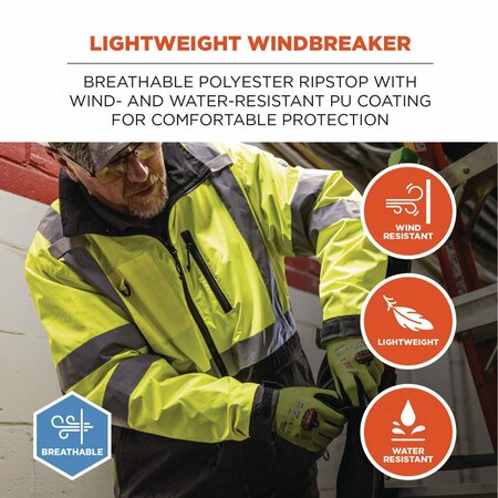 Ergodyne GloWear 8351 Class 3 Hi-Vis Windbreaker Water-Resistant Jacket, Medium, Orange 23433